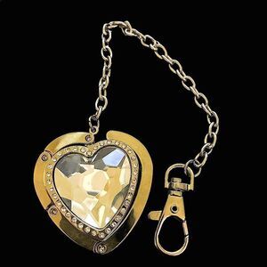 Purse Handbag hanger hook folding restaurant bar heart shape silver key chain